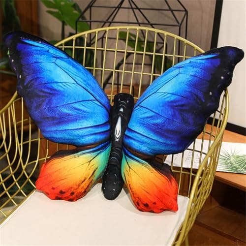 Image of QUSLIMY Colorful 3D Butterfly Pillow Decorative,Butterfly Shaped Throw Pillow Seat Pad Stuffed Animal Plush, Animal Throw Pillow Print Pillow Stuffed Cushion,Bed Bedroom Couch Bedroom (Blue Yellow)