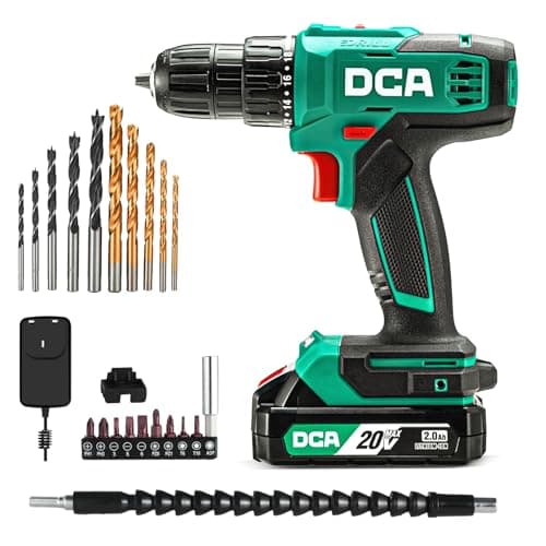Image of DCA Cordless Drill Set, 40 N.m Torque, 10mm Keyless Chuck, Electric Power Drill with 2.0Ah Battery and Charger,18+1 Position,24-Piece 20V Drill Driver Kit, ADJZ2035