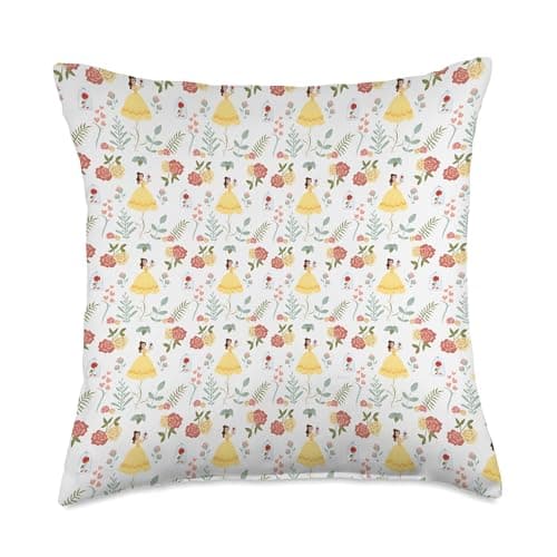 Image of Disney Princess Belle and Enchanted Rose Print Throw Pillow, 18x18, Multicolor