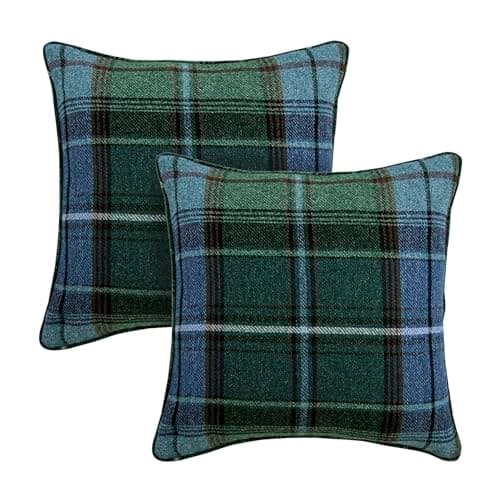 Image of always4u Tartan Cushion Covers Check Pillows Chair Decoration Square Scotland Style 45x45 Classic and Durable For Sofas & Bedroom Set of 2 Dark Green 18 * 18 Inches