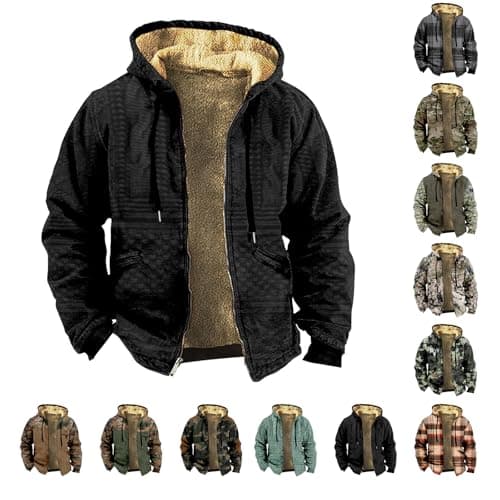 Image of Cocila Winter Jackets for Men UK Thermal Puffer Long Sleeve Coats Parka Outdoor Parka Jacket Mid-Length Outerwear Coat Fleece Lined Jackets with Pockets Black XL