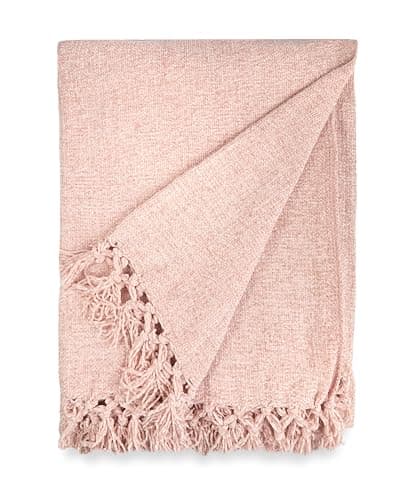 Image of Emma Barclay Throw Blanket For Sofas Bed Extra Large Soft Chenille Throws For Settees In Blush Pink Throw Fleece Blankets - Darcy Collection 50" x 60" (127cm x 152cm) Blush Pink