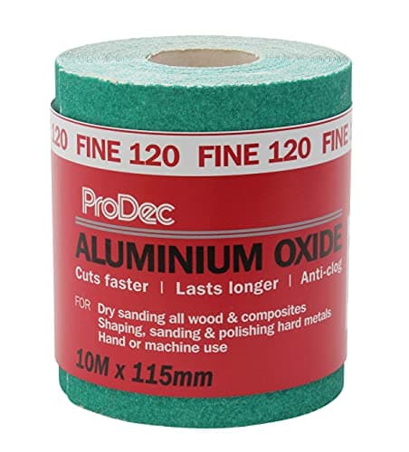 Image of ProDec 10m Roll 120 Grit Fine Grade Green Aluminium Oxide Abrasive Sanding Paper for Sanding Wood, Paint, Plaster, Filler, Metal and More, 115mm Wide Sandpaper Compatible with Machine Sanders