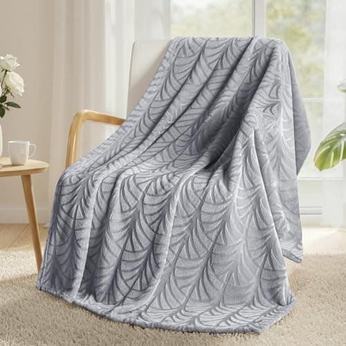 Image of Whale Flotilla Flannel Fleece Throw Blanket for Sofa, 130x150 CM Soft Fluffy Velvet Sofa Blanket with Decorative Vintage Pattern for All Season, Warm and Lightweight, Silver Grey