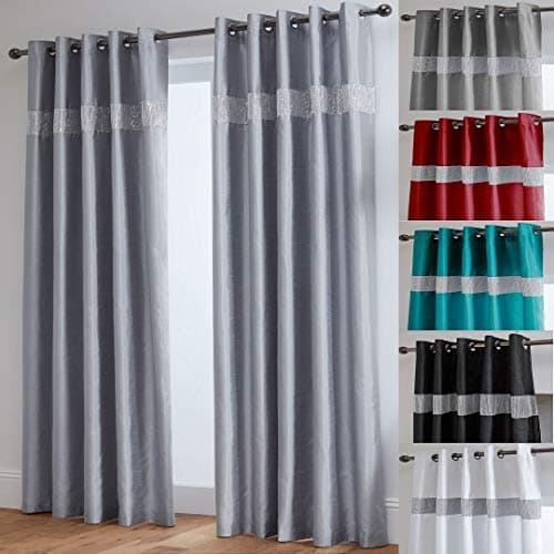 Image of John Aird Diamante Fully Lined Faux Silk Eyelet Curtains (Silver, 66" Wide x 72" Drop)
