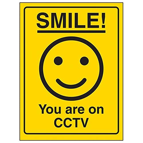 Image of V Safety Smiley Face you Are On CCTV Sign - 150mm x 200mm - Rigid Plastic
