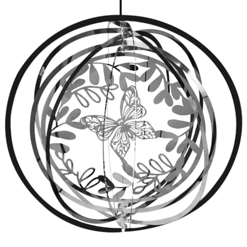Image of Butterfly Wind Spinner Outdoor, 7.0 Inch 3D Metal Garden Yard Spinner Hanging, Silver Kinetic Wind Spinner Sculpture for Window Indoor Decoration Ornaments Gift Women