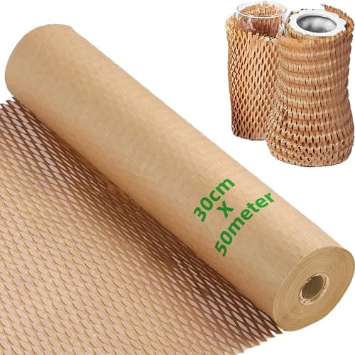 Image of Olicky Honeycomb Paper Packaging Roll - 50M x 30cm Packing Paper Cushioning Wrap for Shipping, Moving, and Breakables - Bubble Wrap Alternative