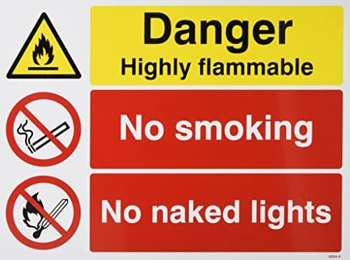Image of Caledonia Signs 16204K "Danger Highly Flammable No Smoking No Naked Lights" Sign, Rigid Plastic, 400 mm x 300 mm