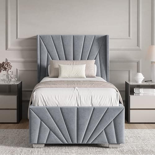 Image of Blisswood Single Ottoman Bed Frame – Upholstered 3ft Bed with Headboard, Wooden Slats & Gas Lift-Up Storage Base – Small Single Bed for Kids Teens Girls or Guest Bedroom (90x190 cm Grey_No Mattress)