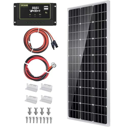 Image of Topsolar Solar Panel Kit 100 Watt 12 Volt Monocrystalline Off Grid System for Homes RV Boat + 30A 12V/24V LCD PWM Solar Charge Controller + 16ft Solar Cables with Connector + Z-Brackets for Mounting