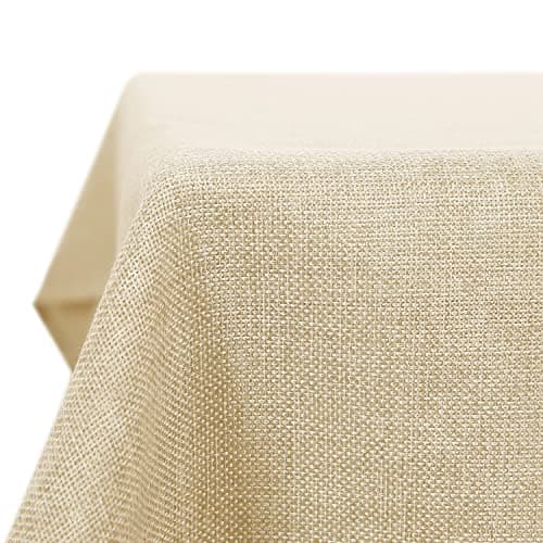 Image of Deconovo Faux Linen Rectangle Water Resistant Table Cloth for Dinning Table 59x59in(150x150cm) Beige