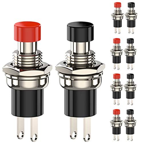Image of DIYhz Momentary Push Button Switch, 1A 250VAC SPST Mini Pushbutton Switches Normally Open(NO) Black & Red Cap - 10pcs