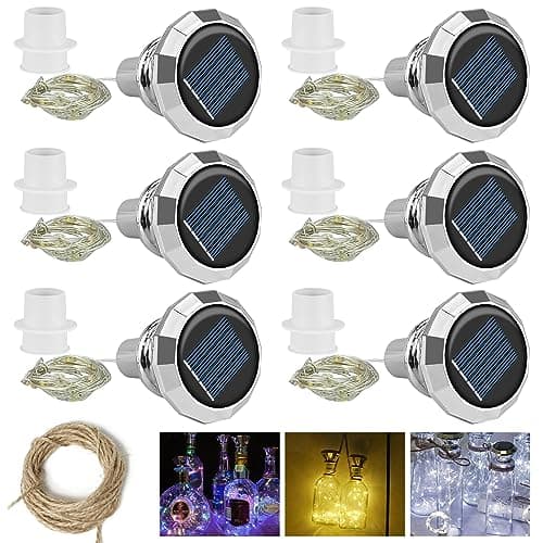 Image of 6-Pack Solar Powered Bottle Lights With Cork - Solar Bottle Lights Diamond Top Solar Fairy Lights with 2M 20 Led Copper Wire, IP65 Waterproof Copper for Outdoor Gardens, Patios Parties Festival