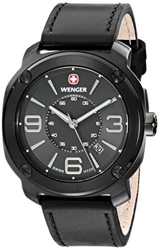 Image of wenger Escort Men's Quartz Watch with Grey Dial Analogue Display and Black Leather Strap 011051108