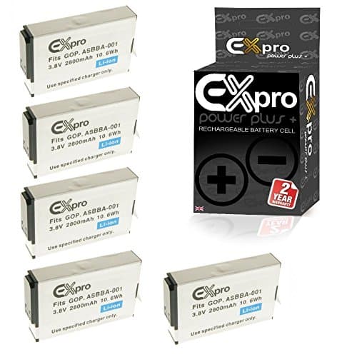 Image of Ex-Pro ASBBA-001, Ultra High Capacity 2800mAh 2 Year Warranty Replacment Lithium Li-on Digital Camera Battery Compatible with/for GoPro Hero Fusion - [5 PACK]