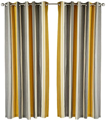 Image of Fusion Whitworth Stripe Eyelet Lined Curtains, Ochre, 66 x 90 Inch