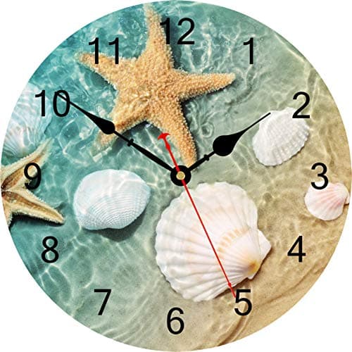 Image of TAHEAT Marine Seashell Starfish Wall Clock, Silent Non Ticking Decorative Clocks, Battery Operated Easy to Read Wall Clock for Home Office School, 14 Inch