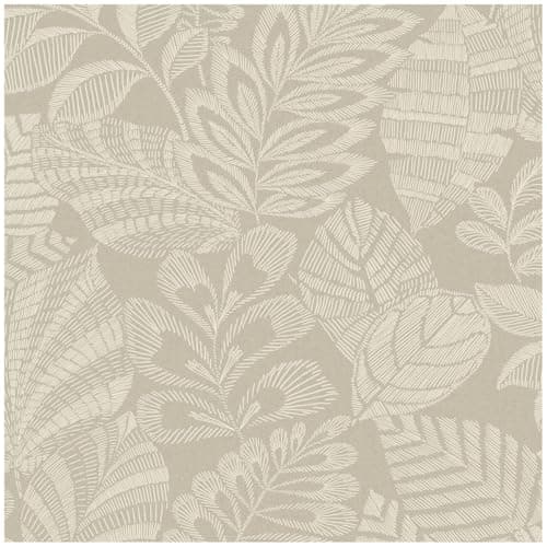 Image of YöL Neutral Botanical Leaf Wallpaper Beige Cream Textured Vinyl Paste The Wall Tropical Foliage Pattern Modern Living Room Bedroom Feature Wall Durable Wall Covering