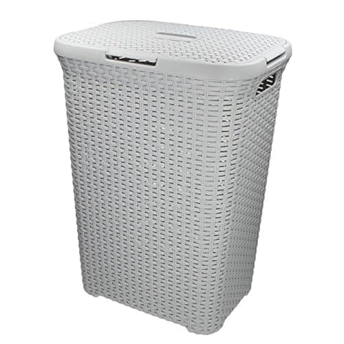 Image of Curver laundry basket 60L 45x34x62 cm, laundry basket, laundry hamper basket, rattan style, square, light grey