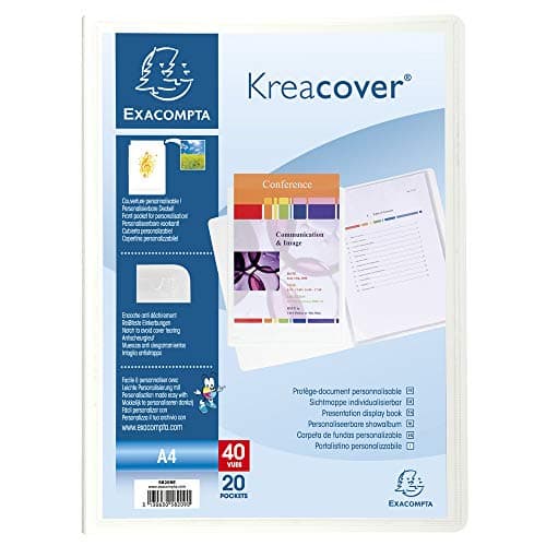 Image of Exacompta - Ref 58209E - Kreacover Collection - Opaque Rigid PP Display Book - 240 x 320mm in Size, Suitable for A4 Documents, 20 Pockets, 40 Viewing Pages - White