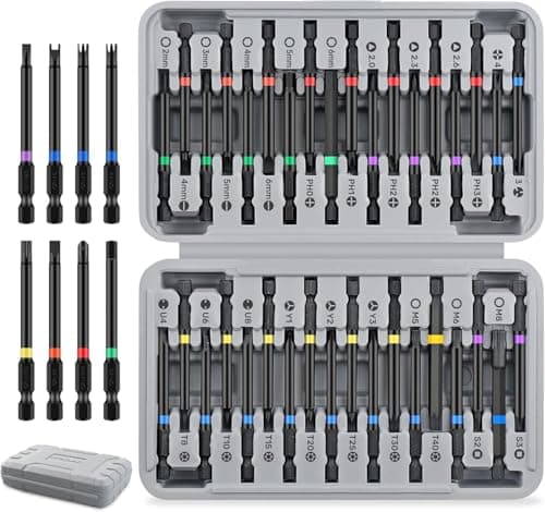 Image of Hi-Spec 36pc 75mm Long Hex Shank Screwdriver Bit Set with Security Torx, Square, XZN, and Multi-Bits