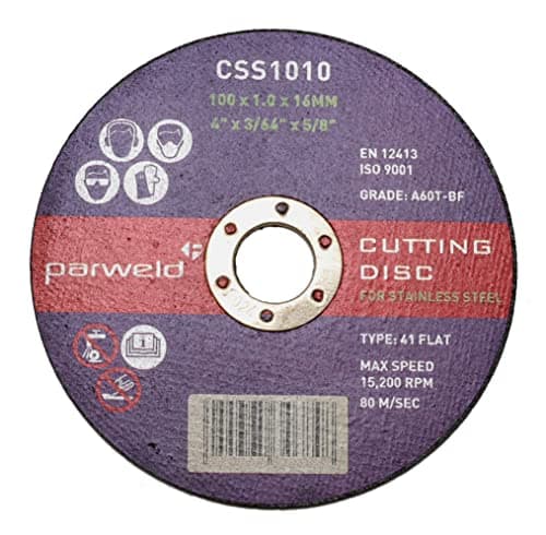 Image of (PACK OF 10) Parweld (4") 100mm x 1mm Thin stainless Steel Cutting discs - metal slitting discs 16mm bore