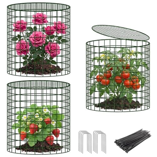 Image of UNIFAMILY Plant Protectors from Animals with 3 Round Covers, 13'' x 11.8'' Metal Cloches for Plants, Wire Garden Cloches Plant Protectors to Keep Rabbits Chicken Squirrels Birds Out