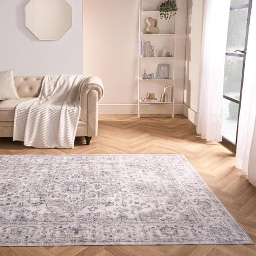 Image of OHS Area Rugs for Bedroom Grey, Soft Comfy Vintage Living Room Rug Home Decorative Hallway Runner Non Slip Washable Bedroom Rugs Medium Non Shedding Low Pile Floor Carpet, 120 x 170cm