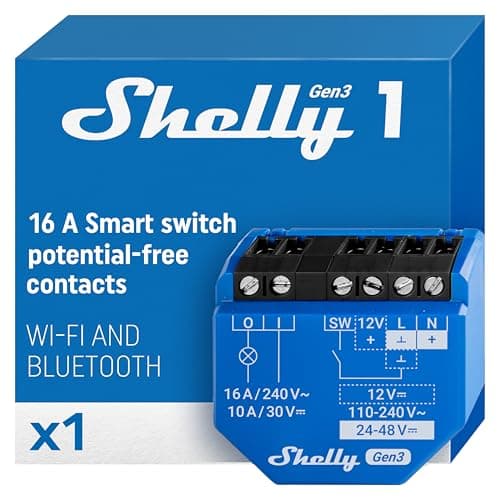 Image of Shelly 1 Gen3 - Wi-Fi & Matter Smart Relay Switch, 16A, Dry Contacts, Home Automation, Lights, Garage Door Remote Control, iOS Android, Alexa & Google Home, No Hub Required