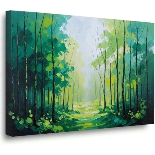 Image of AIHNBF Modern Forest Path Canvas Wall Art Print - Green Woodland Nature Landscape Painting for Living Room Bedroom Office Decor, Poster 60 x 90 cm