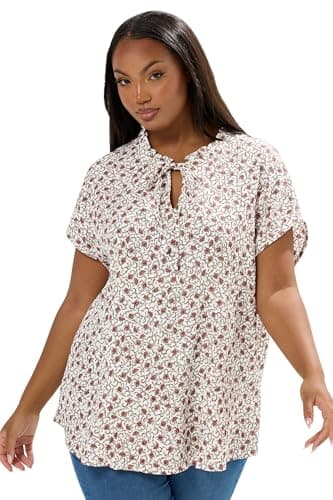 Image of Yours Curve Leaf Textured Frill Neck Top - Women's - Plus Size Curve White
