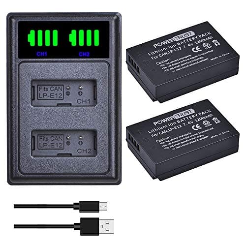 Image of PowerTrust 2 Pack LP-E12 Battery and LED Dual Charger for Canon EOS M50 Mark II, M50, EOS M, M2, M10, M100, Rebel SL1, 100D, Kiss X7, SX70 HS Camera