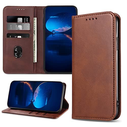 Image of DENDICO Case for Galaxy S6, Classic PU Leather Magnetic Wallet Case, Flip Folio Protective Phone Cover Compatible with Samsung Galaxy S6, Brown