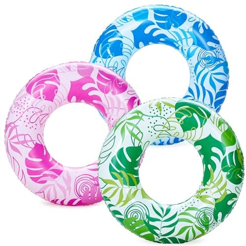 Image of JOYIN 3 Pack Pool Inflatables, Pool Tube for Kids & Adults, Tropical Leaves Floatie Ring Water Toys for Swimming, Summer Beach Party