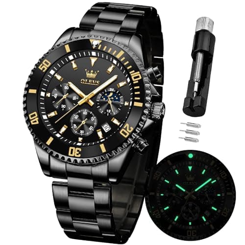 Image of OLEVS Watches for Men Waterproof Designer Luxury Formal Luminous Two Tone Stainless Steel Men's Watch Date Moon Phase Chronograph Quartz Watch Men's Gifts