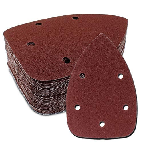 Image of Cjueiom 50 Pcs 120 Grit Mouse Sander Sandpaper, 5 Hole Hook and Loop Sander Pads for 140mm Sanding Machine