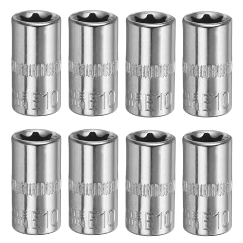 Image of sourcing map 8pcs E-Torx Socket 1/4" Drive E10 External Torx Deep Socket CR-V 6 Point Spline Socket Star Female Bit Socket for Auto Repairs Home Maintenance DIY Hand-Making 1" Length