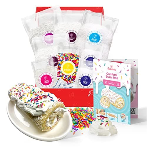 Image of Confetti Swiss Roll Baking Kit For Kids 6-12, Real Jelly Roll Cake Making Set With Pre-Measured Ingredients, Cake Decorating For Girls And Boys With Cream And Rainbow Sprinkles, Kids Baking Gift Set