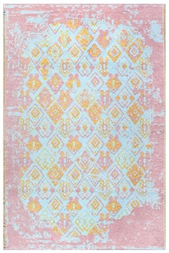 Image of Alfa Rich 125x180 Cm Pink Orange Teal Reversible Area Rugs for Bedroom Decor Washable Cotton
