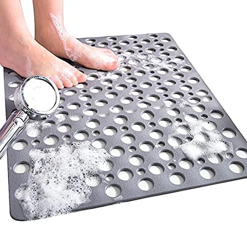 Image of Venuso Square Shower Mats Non Slip Anti Mould, 53 x 53 cm Rubber Anti Slip Bath Mat with Drain Holes, Machine Washable, Grey