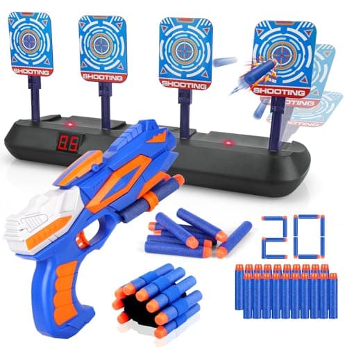 Image of Electronic Digital Target with Gun Toy for Nerf, Pistol Toy with Foam Bullets for 3 4 5 6 7 8 9 10 Year Old Kids Boy Girl Children Outdoor Shooting Game Xmas Birthday Gift Present Stocking Filler