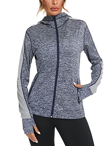Image of Wayleb Womens Zip Up Hoodie Sports Jacket Ladies Hoodies Long Sleeve Gym Tops Hooded Sweatshirt Running Coat with Pockets and Thumb Holes