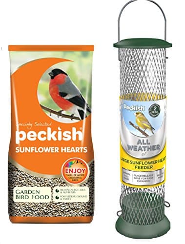 Image of Peckish Sunflower Hearts for Wild Birds, 2 kg with Metal Sunflower Heart Bird Feeder Bundle