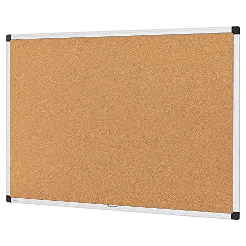 Image of Amazon Basics Aluminum Frame Cork Notice Rectangular Board, 90cm x 60cm, Silver