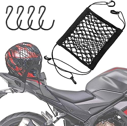 Image of Motorcycle Cargo Net with 4 Hooks - Luggage and Helmet Net for Bike