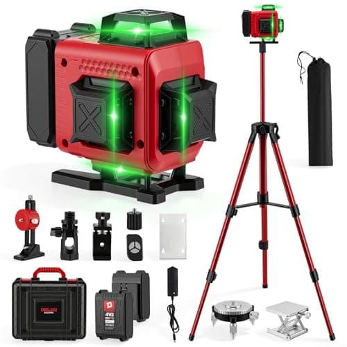 Image of Laser Level with Tripod Self Leveling 4 x 360°, 4D 16 Lines Lazer Level Tool with 2 x 6000mAh Battery, Green Laser Spirit Levels with Pulse Mode,Swivel Base,Remote Control,Wall Bracket,IP54 Waterproof