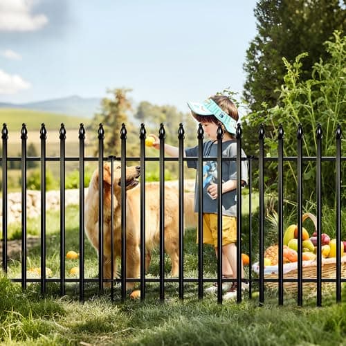 Image of Thealyn Metal Garden Fence Decorative Fence 91cm High x 71cm Wide (5 Panels, Total Length 3.5m) No Dig Border Dog Landscape Fencing for Flower Bed, Yard, Animal Barrier, Black