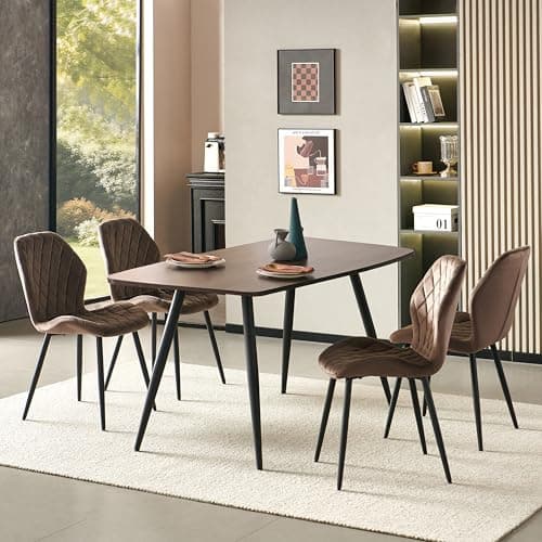 Image of Weegstok Rectangular Dining Table and 4 Chairs Set, 5pcs Dining Room Sets for Restaurant Kitchen Office, 2-4 Seaters Table and Fabric Kitchen Chairs Sets of 4 (4PCS Brown+ Dark Walnut Table)