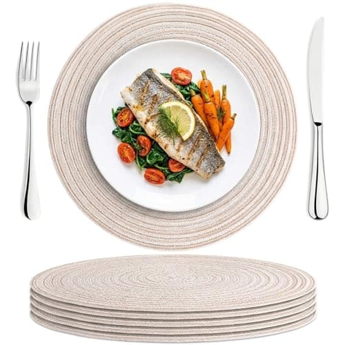 Image of Round Woven Placemats Set of 4, Heat Resistant Braided Woven Place Mats for Table, Non-Slip & Washable Table Mats for Dining, Kitchen, Cream Placemats for Home & Restaurant (30 x 30 cm)